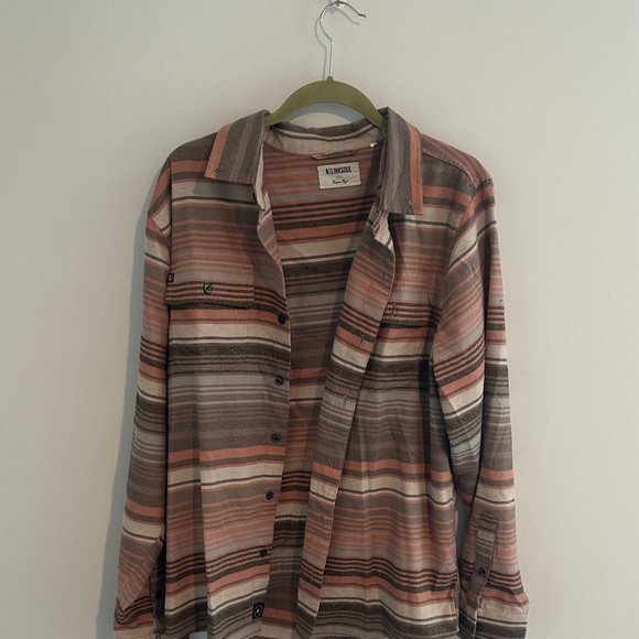 Linksoul Men's Brown and Pink Striped Shirt Jacket - Picture 1 of 3